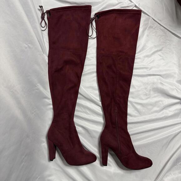 Charlotte Russe Over the Knee Heeled Boots in Burgundy Faux Suede Size 7 - Picture 2 of 3